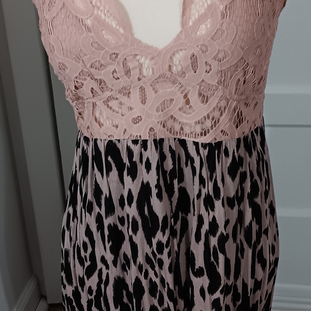 Umgee Lace and Leopard Print Dress